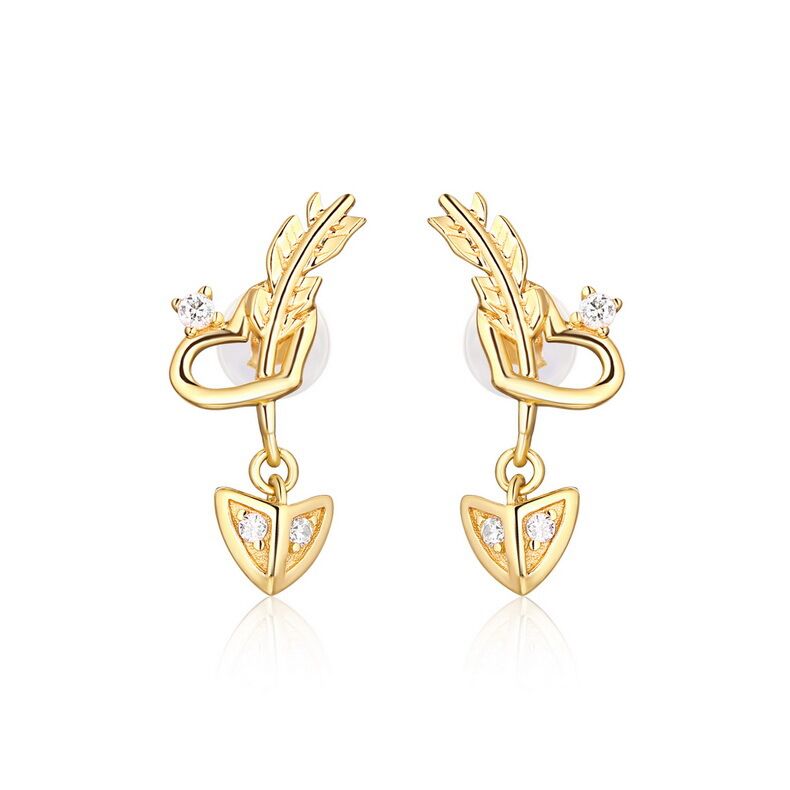 Cupid's Arrow S925 Sterling Silver Earrings with 9k Yellow Gold Plating